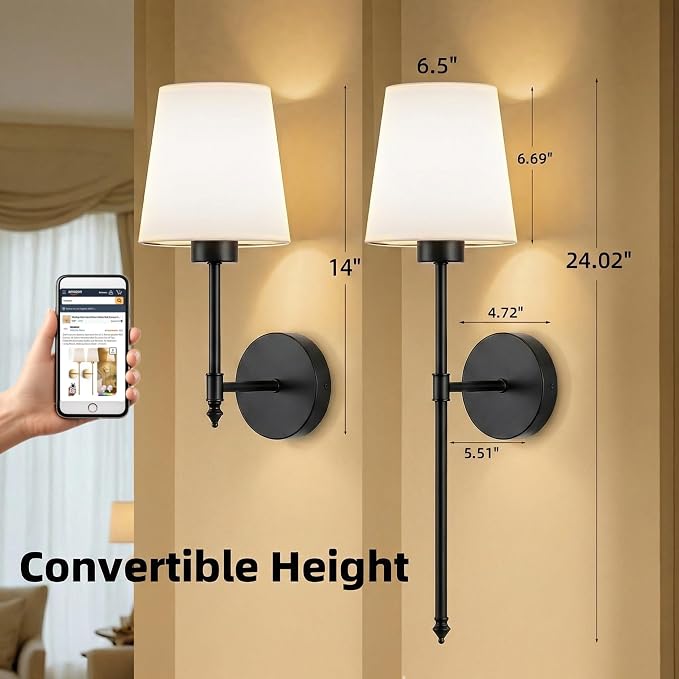 IRONPAX Wall Sconces Battery Operated Set of 2, Wireless Rechargeable Wall - Image 2