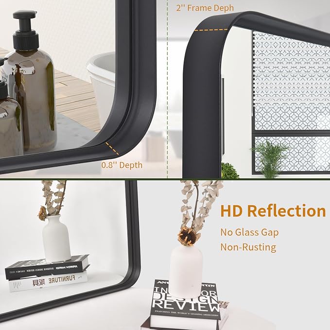 VooBang Bathroom Mirror 24x36 inch, Modern Round Corner Bathroom Vanity Mirror - Image 2