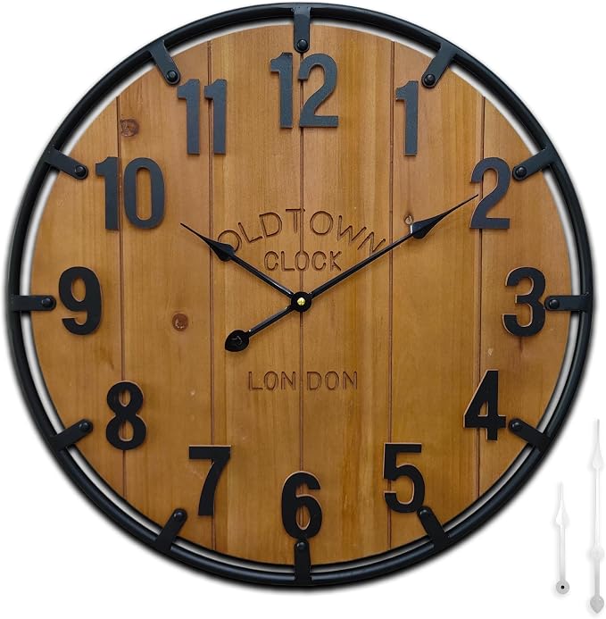 Large Farmhouse Rustic Wooden Wall Clock by Mrocioa