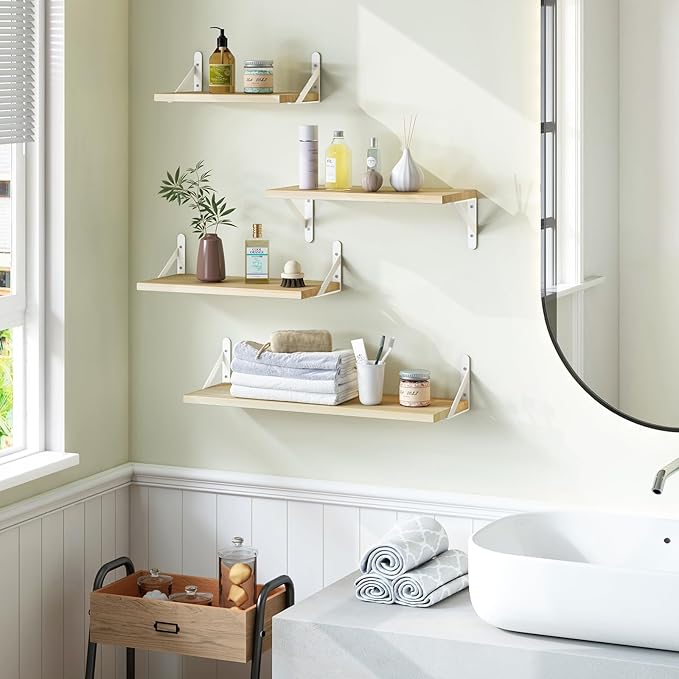 YGEOMER Floating Shelves for Wall, Different Sizes Natural Wood Wall Shelves - Image 6