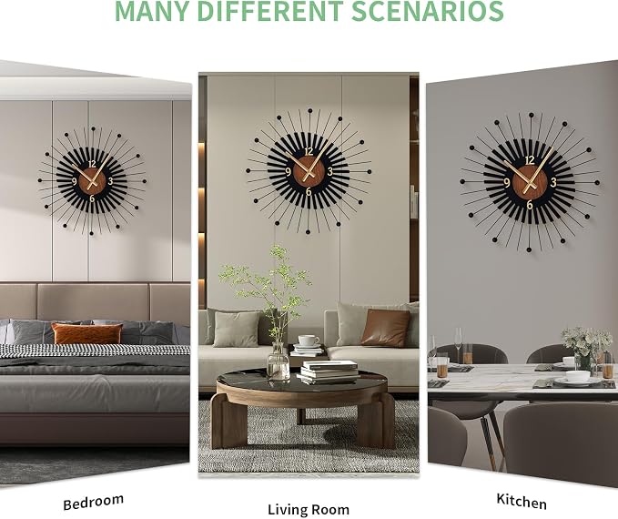 22 Inch Modern Sunburst Wall Clock Battery Operated, Silent Quartz Movement - Image 7