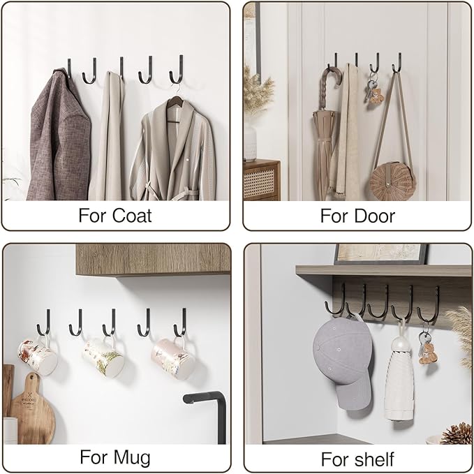 20-Pack Wall Hooks for Hanging Towel/Coat - 22LB Screw in Metal Hanger Wall - Image 7