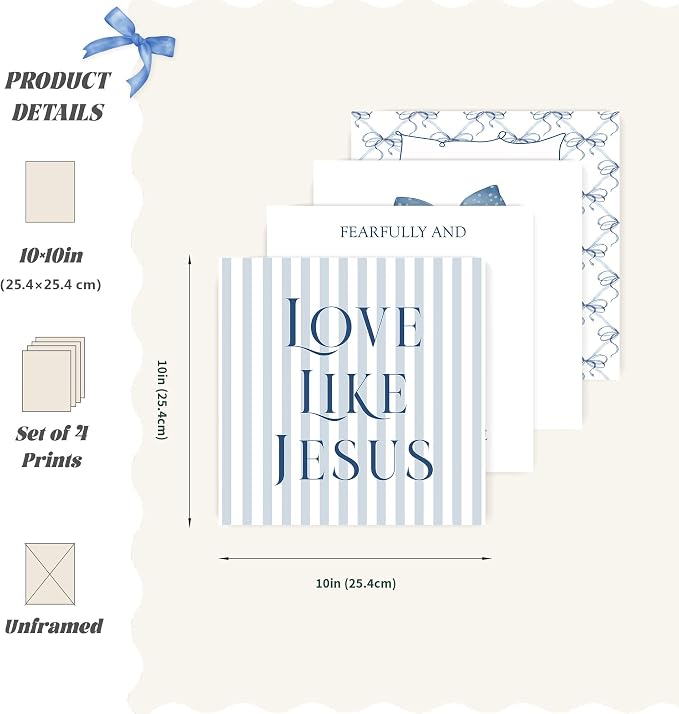 LARTSFRO Coquette Navy Blue Bow Jesus Wall Art Decor Posters, Inspirational - Image 2