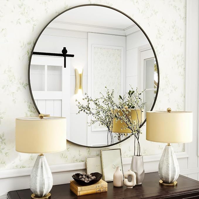 VooBang Black Round Bathroom Mirror, 30 inch Circle Wall Mounted Hanging Mirror - Image 5