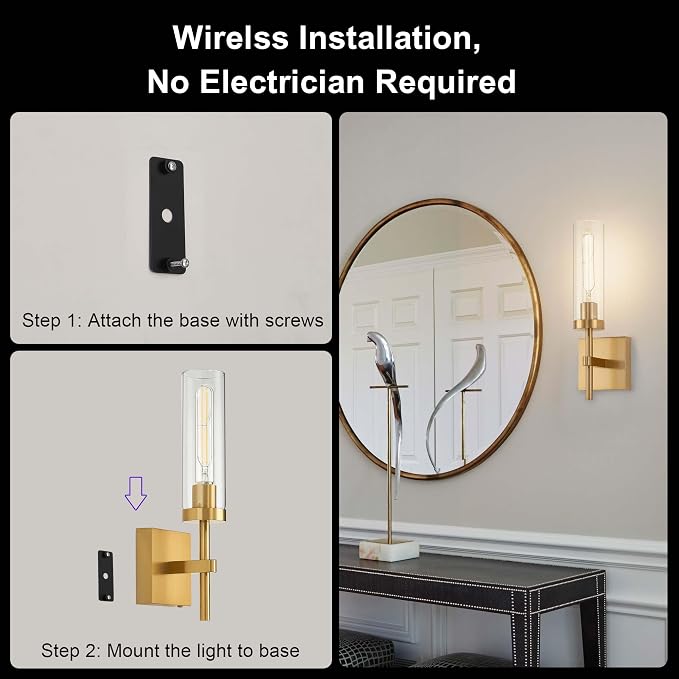 Gold Battery Operated Wall Sconce Set of 2, Wireless Wall Sconces - Image 5