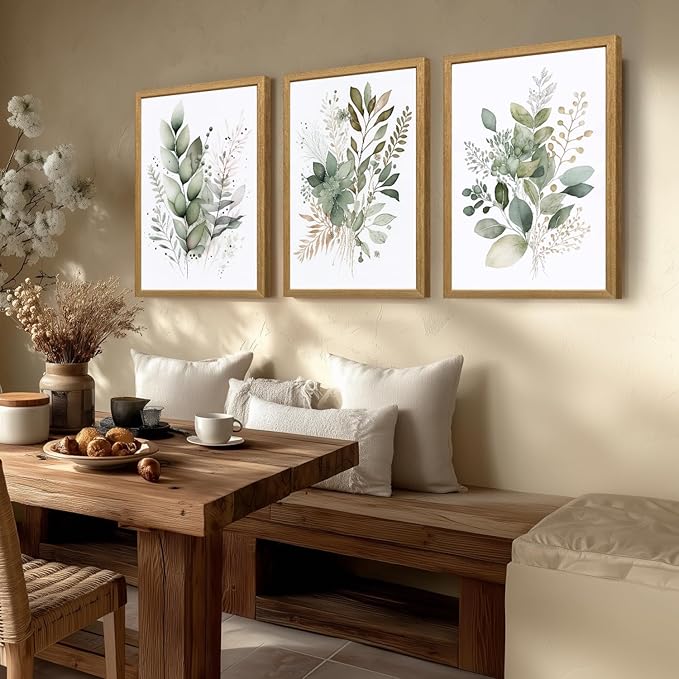 LLEEMPI Sage Green Wall Art Set of 3, Modern Watercolor Botanical Wall Decor - Image 3