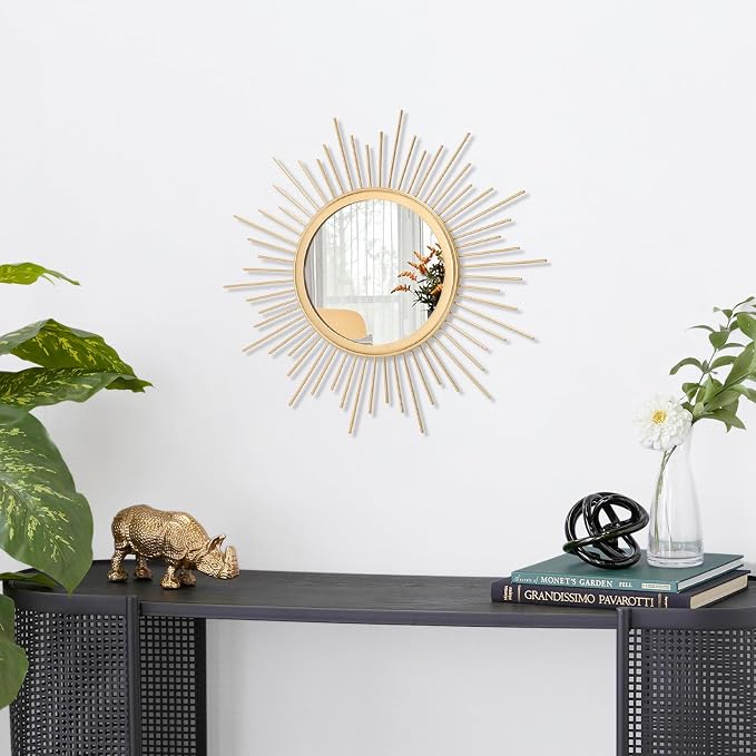 Gold Mirrors for Wall Sunburst Decor Art Mirror Bohemian Home Round Modern - Image 2