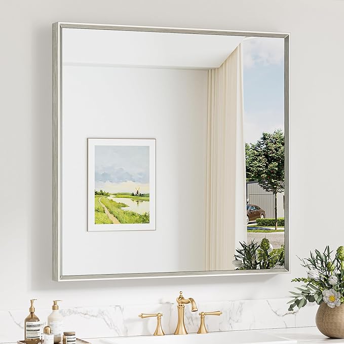 Keonjinn 36 x 36 Inch Brushed Nickel Bathroom Mirrors by Keonjinn
