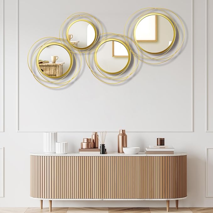 Hicarer 4 Pcs Decorative Wall Mirror Round Modern Circle Mounted Mirror Metal by Hicarer