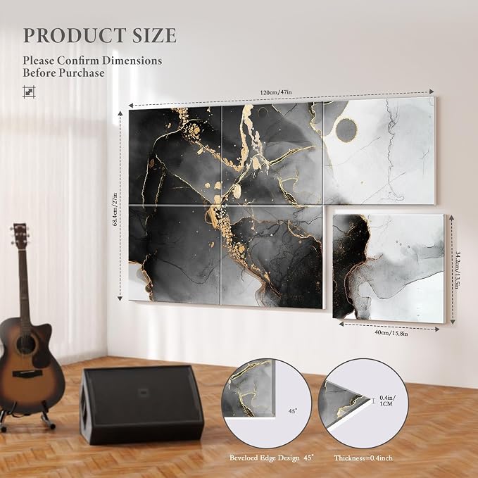 JBER 6 Pack Art Acoustic Panels, 47.2×27Inches Soundproof Wall Panels, Large - Image 2