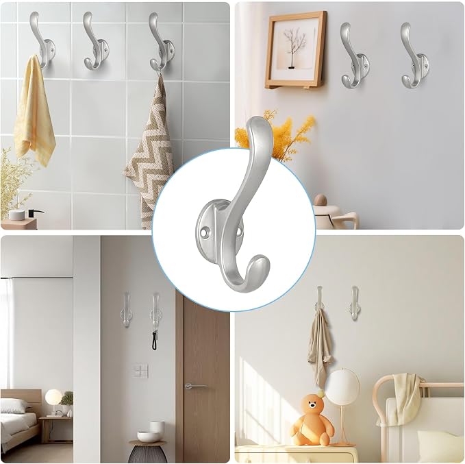 10 Pack Coat Hooks Wall Mount Heavy Duty Utility Retro Double Hooks - Image 2