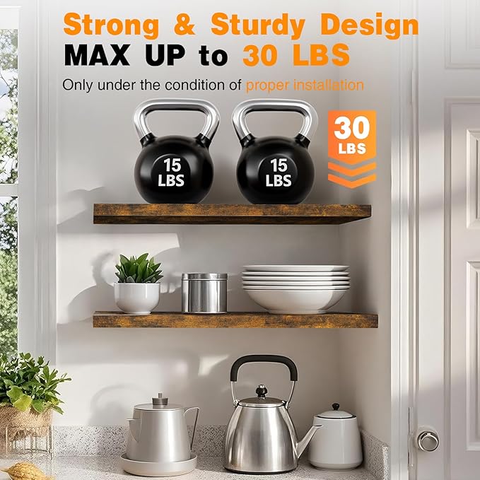 BAYKA Floating Shelves, 48 inches Long Wall Mounted Rustic Wood Shelves - Image 4