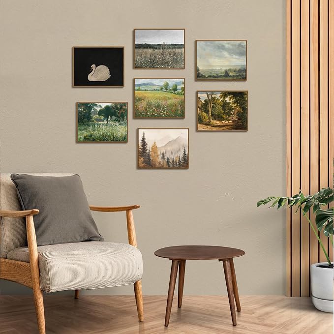 OIQArtOIQ Vintage Framed Wall Art Pastoral Landscape Canvas Art Prints Rustic - Image 6