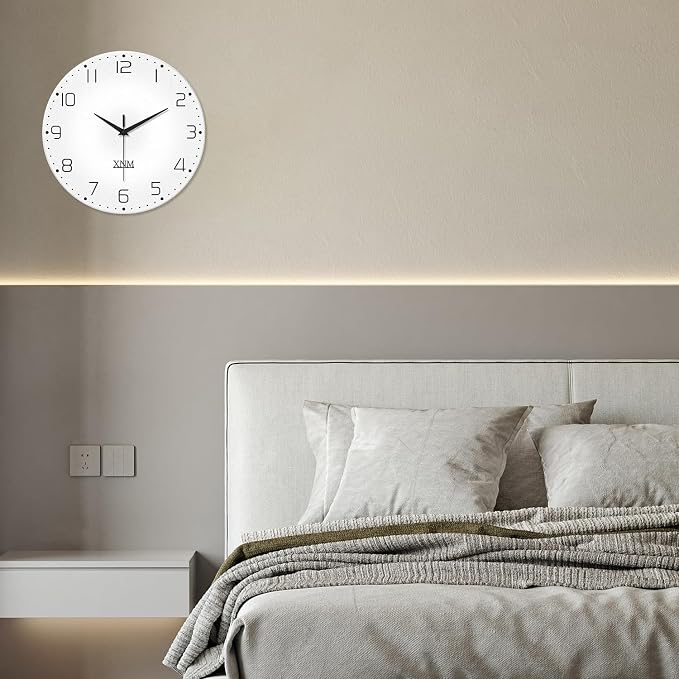 XNM White Simple Glass Wall Clocks Battery Operated 14 Inch Modren Minimalist - Image 4