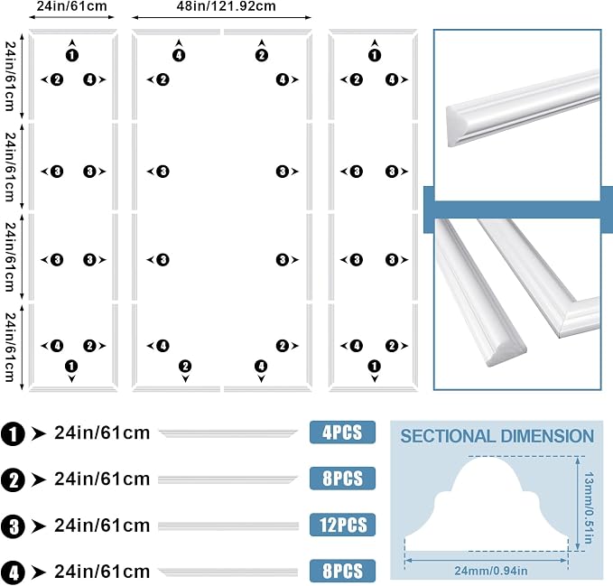Pangda Peel and Stick Wall Molding Kit, 3D Premade Accent Molding Wainscoting - Image 4
