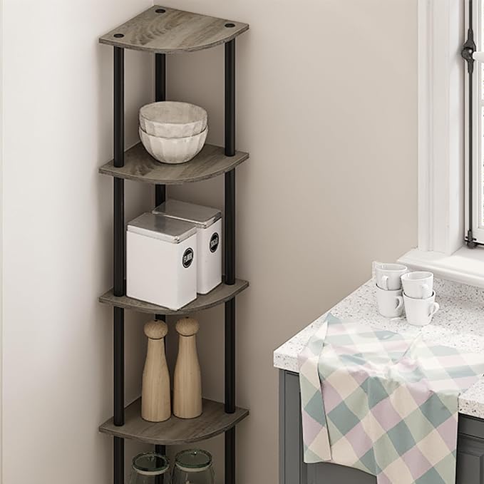 Furinno TURN-N-TUBE Corner Shelf, 5-Tier Corner Bookshelf, Open Storage Shelves - Image 2