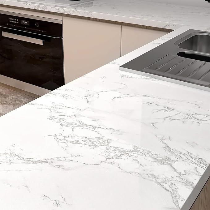 practicalWs Marble Contact Paper Peel and Stick, 15.7inch×118.1inch White Gray - Image 2