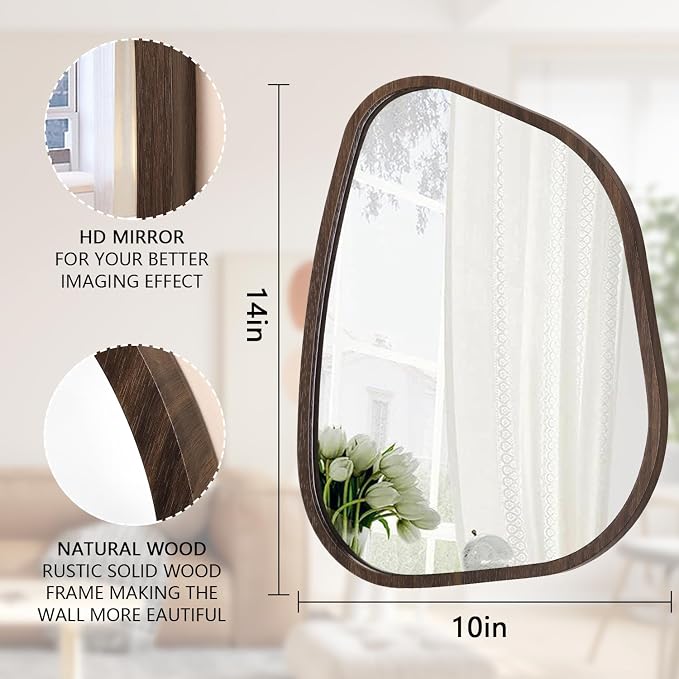 Asymmetrical Wall Mirror Irregular Wood Frame Modern Unique Wall-Mounted - Image 7