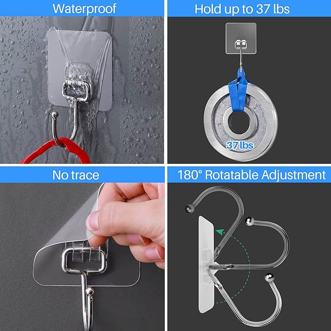 Antimbee All-Purpose Large Adhesive Hooks, Heavy Duty Hooks 37 lb, Adhesive - Image 4