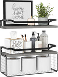 WOPITUES Floating Shelves with Wire Storage Basket, Bathroom Shelves Over by WOPITUESOfficial
