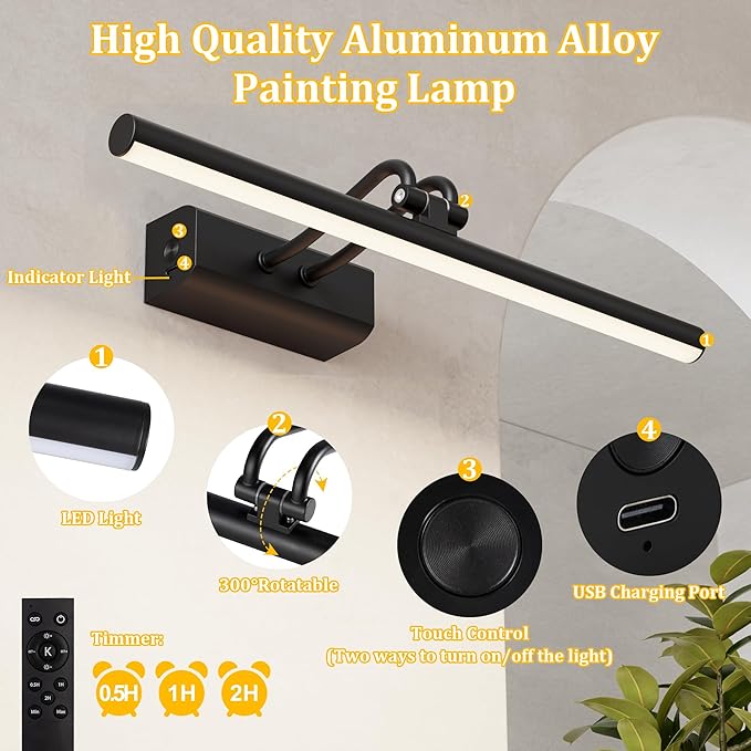 Battery Operated Picture Light for Wall, Wall Light for Living Room, 4000 mAh - Image 6