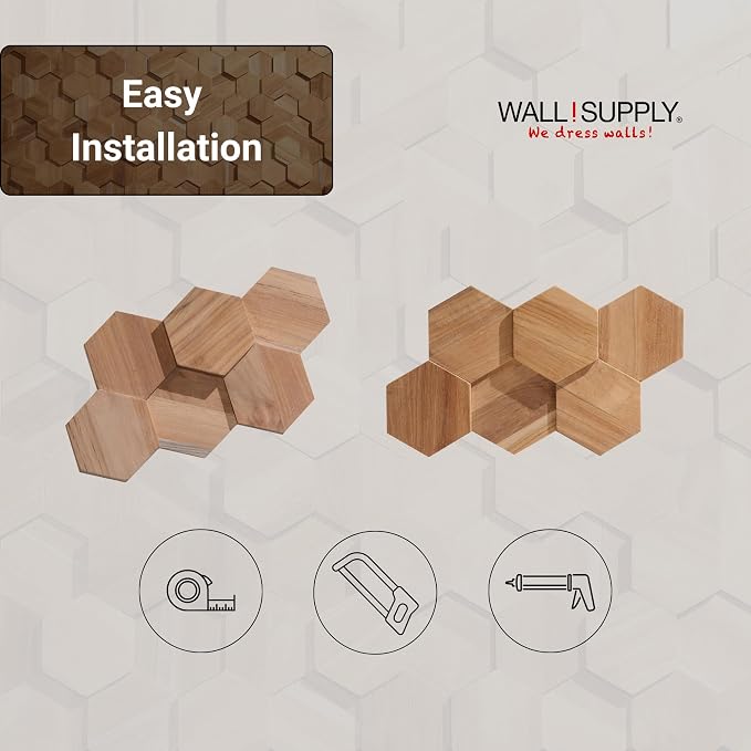 Wall!Supply 3D Wall Panels – Reclaimed Hexagon Asian Teak Wood in Natural – - Image 7