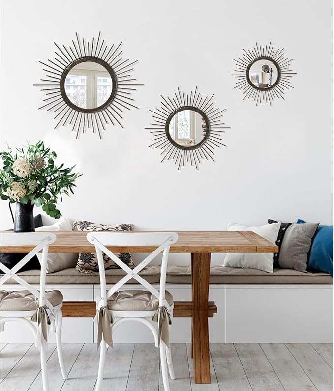 Large Spoked Sunburst Wall Mirror Boho Home Decor Round Wall Art Mirror Modern - Image 6