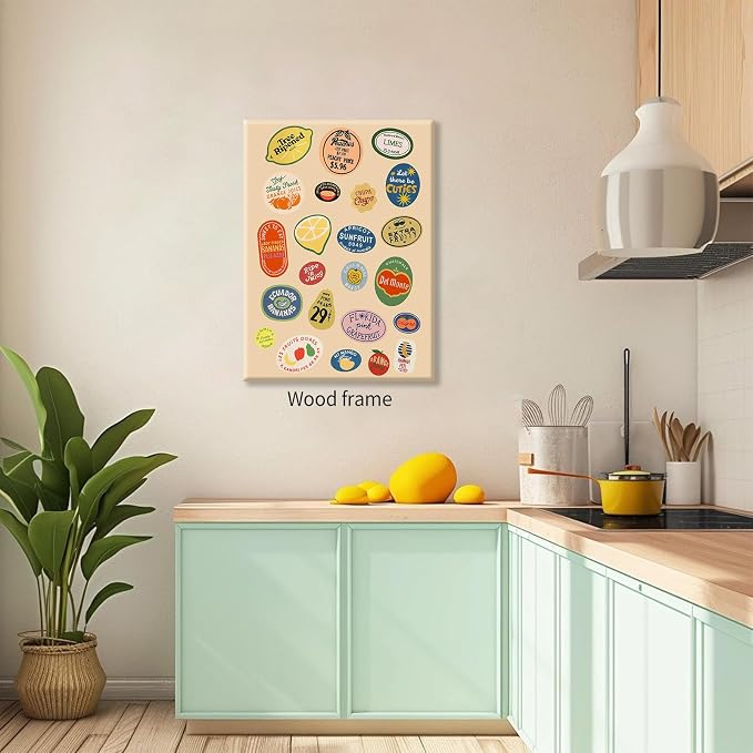 Framed Canvas Wall Art Posters Trendy Kitchen Vintage Fruit Market Pictures - Image 3