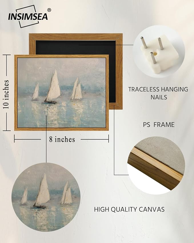 InSimSea Framed Canvas Wall Art, Vintage Sailboats Art - Image 5