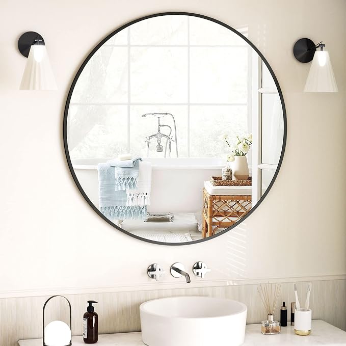 VooBang Round Mirror 36" Black Wall Mounted Circle Mirrors Vanity Mirror - Image 3
