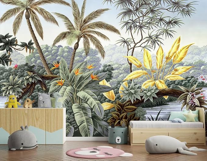 -Tropical Botanical Palm Leaf Fabric Wallpaper Living Room Bedroom Bathroom - Image 2