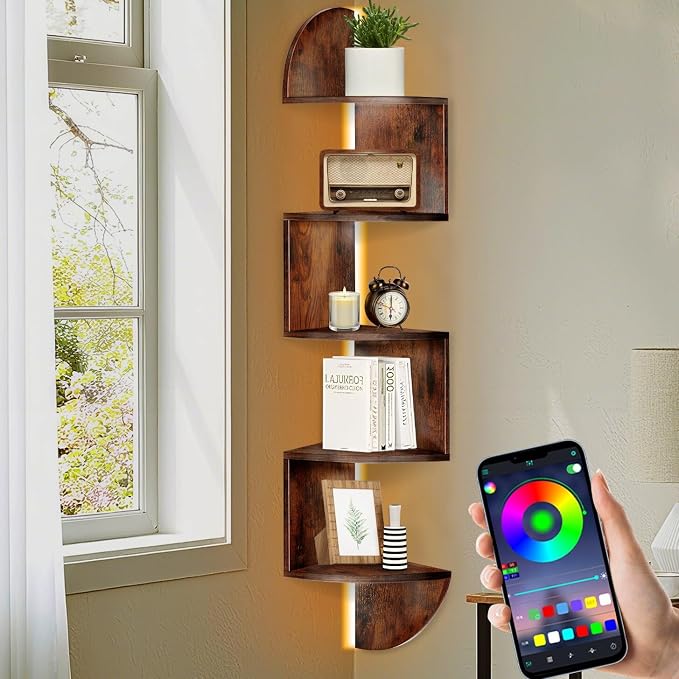 Corner Shelf, 5 Tier Corner Shelf Wall Mounted by Jasenlove