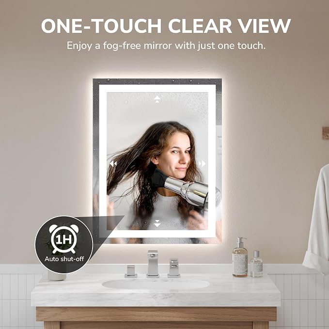 USHOWER LED Bathroom Mirror 28x36 Inch Tempered Glass - Image 5