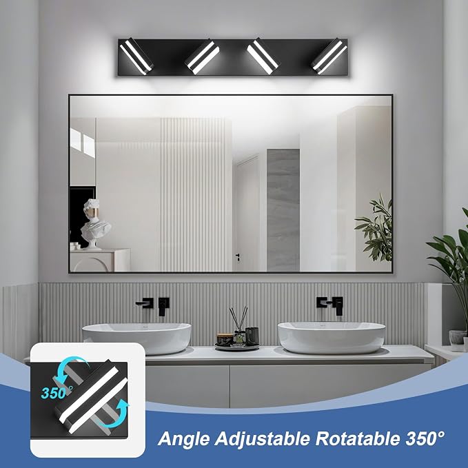 Modern LED Bathroom Lights Fixtures 4-Light, Metal Black Acrylic Wall Lighting - Image 2