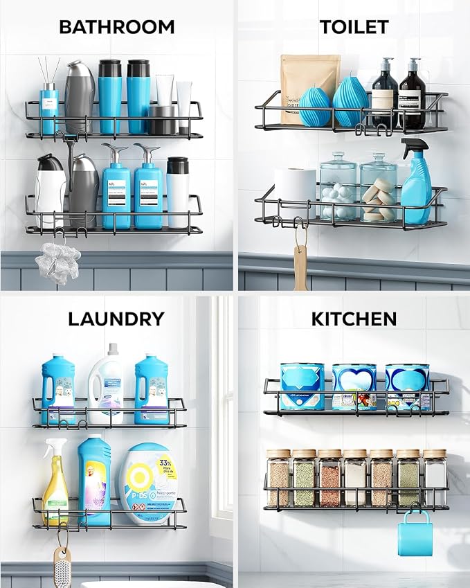 Nieifi Shower Caddy Shelf with Hooks Storage Rack Organizer Adhesive Stainless - Image 7