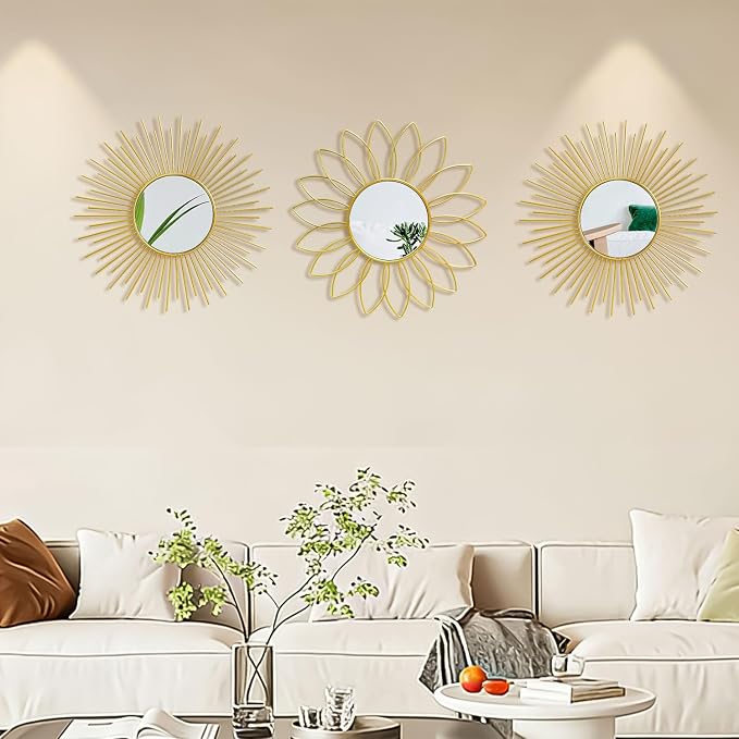 3 Pack Metal Mirrors for Wall Sunburst Wall Mirrors Home Décor Decorative - Image 5