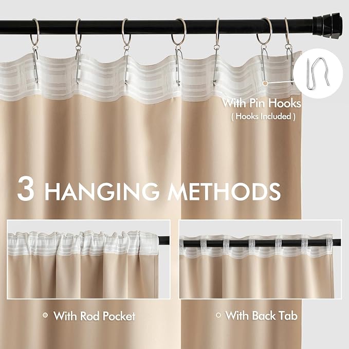 MIULEE Back Tab Beige Curtains 102 Inch Long 2 Panels Set - Image 3
