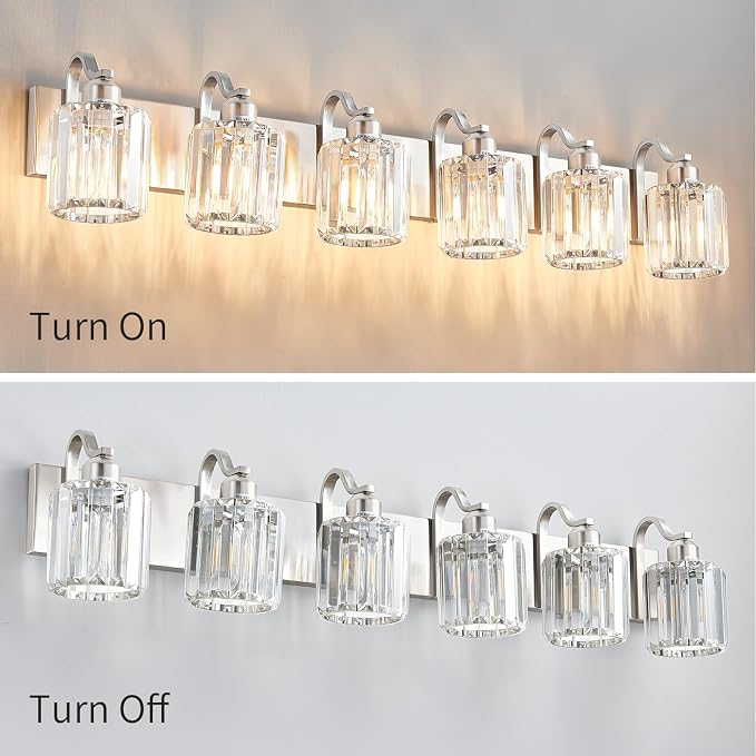 Crystal Bathroom Lighting Fixtures Over Mirror, 6 Light Brushed Nickel Vanity - Image 7