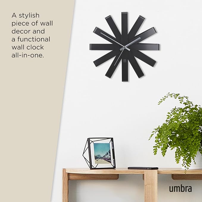 Umbra Ribbon Modern 12" Wall Clock, Silent Non Ticking Battery Operated Quartz - Image 5