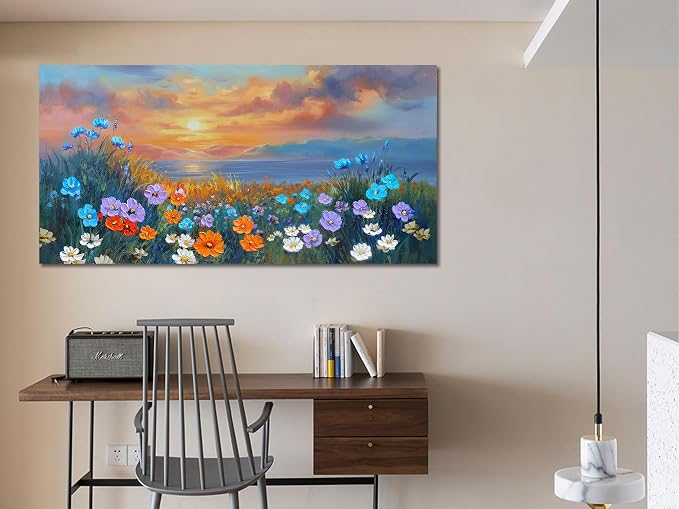 Ardemy Landscape Wall Art for Living Room Sunset Flower Large 40"x20", Canvas - Image 5