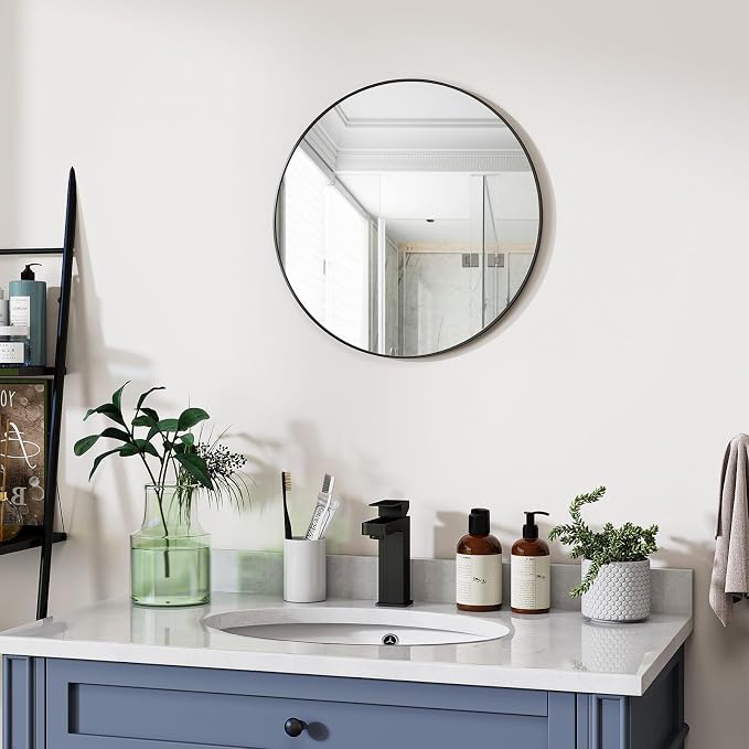 VooBang Black Round Bathroom Mirror, 20 inch Circle Wall Mounted Hanging Mirror - Image 5