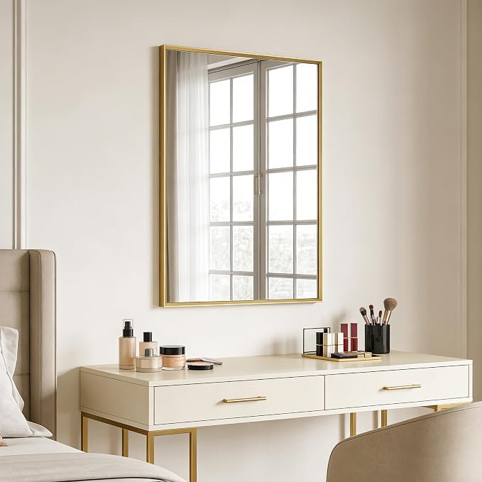 Bathroom Mirror for Wall, 20x30 Inch Metal Framed Mirror, Brushed Gold - Image 9