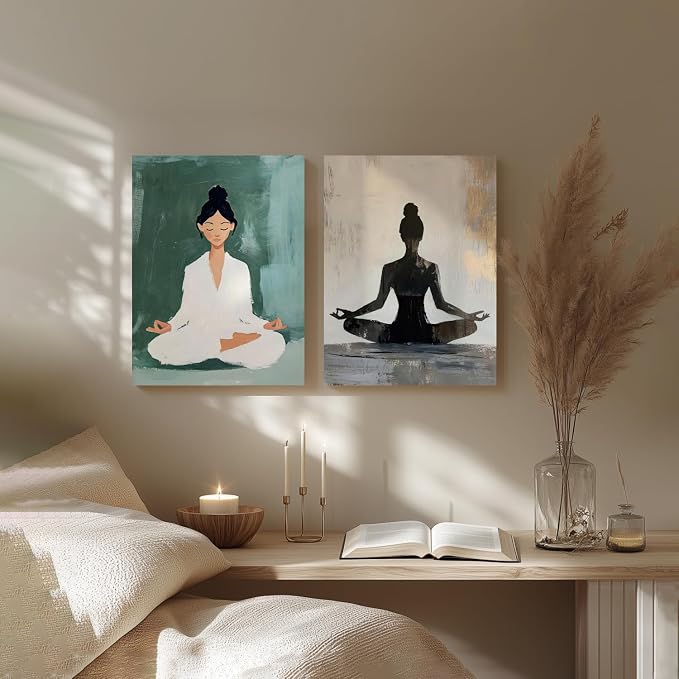 GELDSTEI Framed Zen Wall Art, Modern Yoga Girl Canvas Painting, Tranquil - Image 6