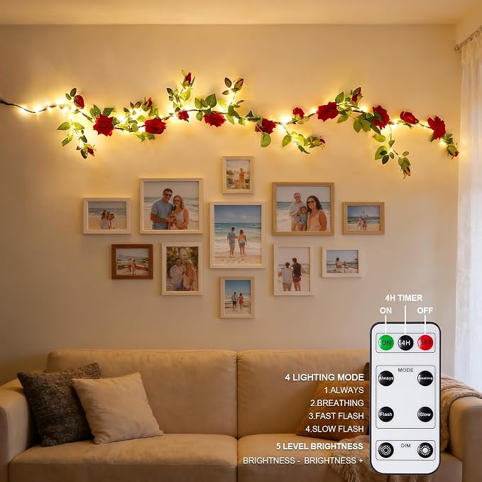 GOESWELL Rose Flowers Vines Garland Lights: 6FT Artificial Flower Vine Lights - Image 3