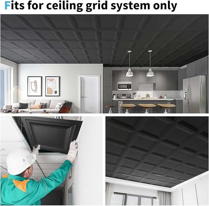 Art3d 12-Pack Square Black Drop Ceiling Tile 2ft x 2ft, PVC Ceiling Panel 24 x - Image 7
