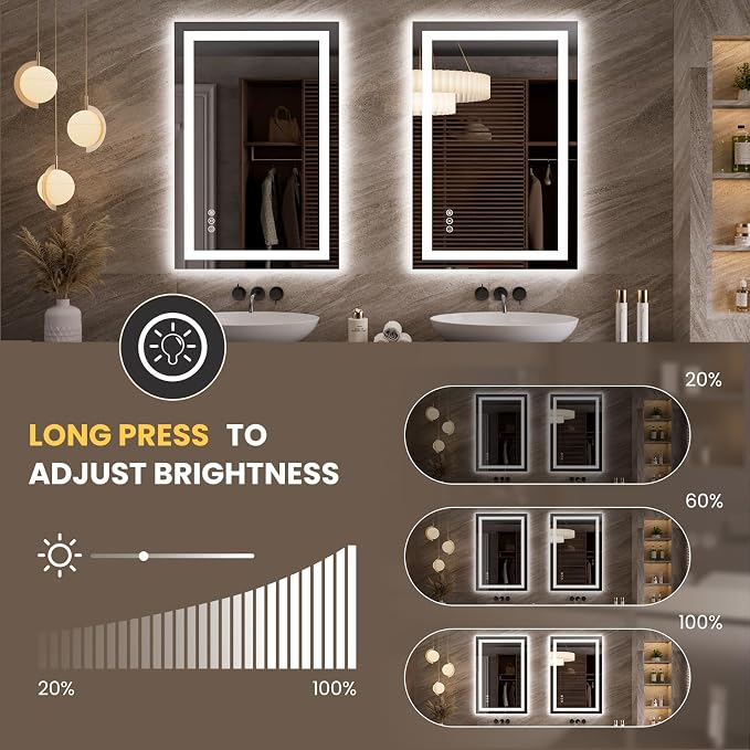 LOAAO 23.6"x35.4" LED Mirror for Bathroom, Lighted Bathroom Mirror - Image 3