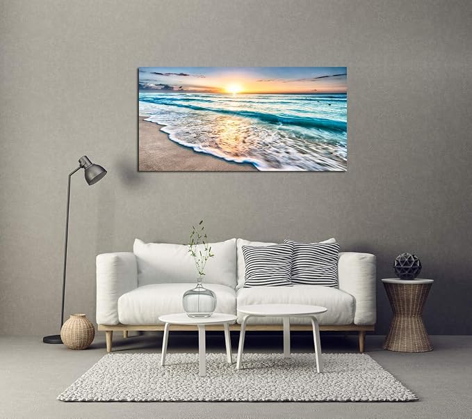Baisuart S02262 Canvas Prints Wall Art Beach Sunset Ocean Waves Nature Pictures - Image 4