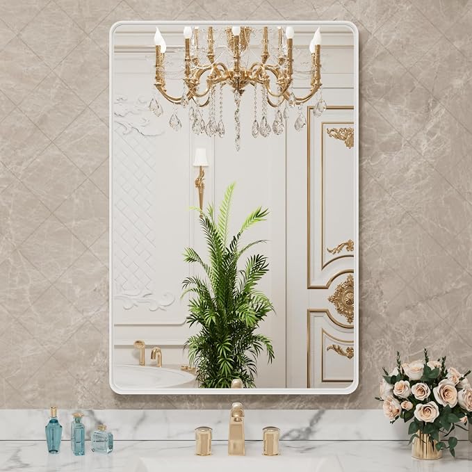 LOAAO 24x32 Inch White Metal Framed Bathroom Mirror - Image 7