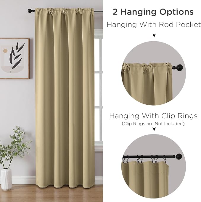 CUCRAF Beige Blackout Curtains Customize, Rod Pocket Room Darkening Curtain - Image 3