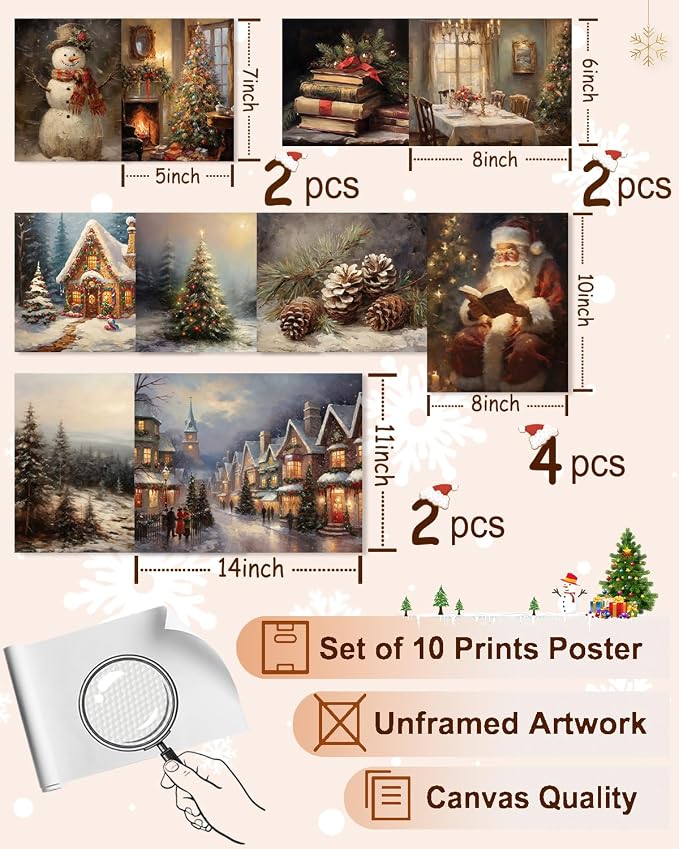 KBKBART Christmas Wall Art Prints Set of 10, Winter Christmas Picture Wall - Image 2